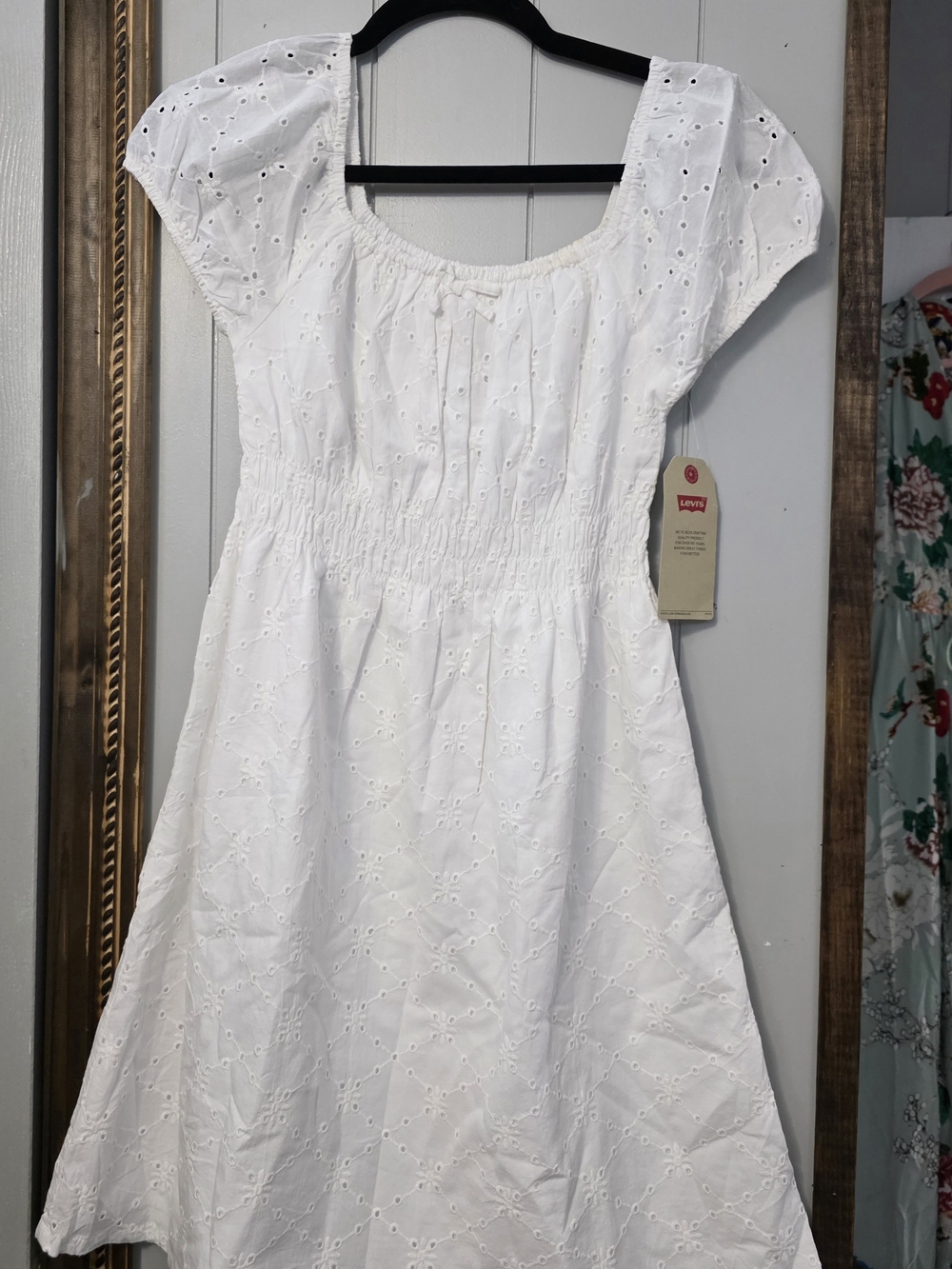 Levi's White Eyelet Smocked Mini Dress